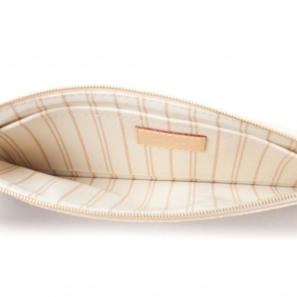 LOUIS VUITTON Damier Azur Neverfull MM GM Pochette Leather Wristlet Gold Zip - Picture 16 of 16